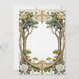 Invitación marco romántico con árboles y rosas para un boda