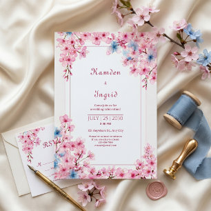 Invitación Marco Romántico de Boda Azul de Vinca Sakura Rosa