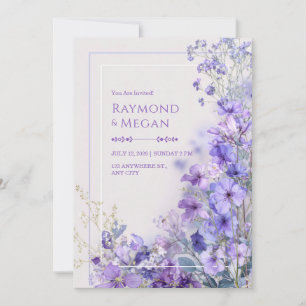 Invitación Marco Romántico de Flor Silvestre de Periwinkle Pú
