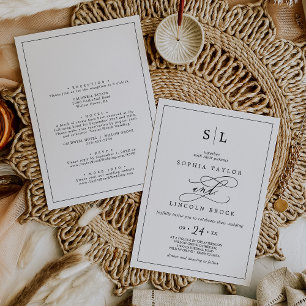 Invitación Marco Romántico De Monograma Negro En Un Boda