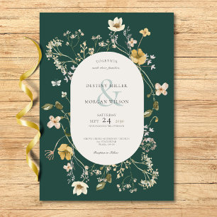 Invitación Marco rústico de flores silvestres verde esmeralda