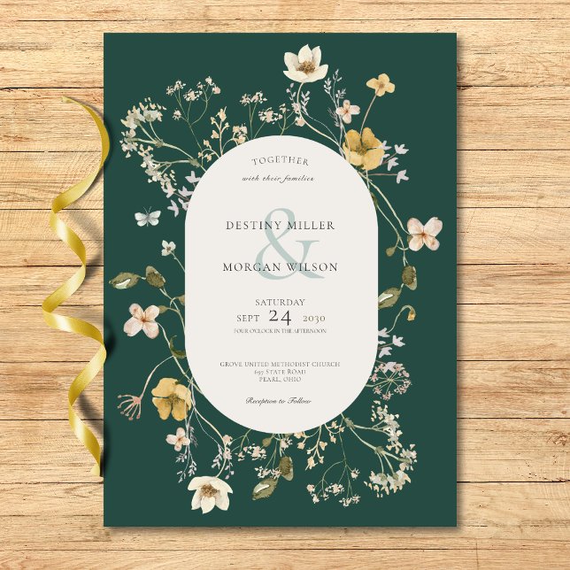 Invitación Marco rústico de flores silvestres verde esmeralda (Subido por el creador)