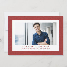 Invitación Marco simple de tweed rojo foto clásica de graduac
