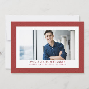 Invitación Marco simple de tweed rojo foto clásica de graduac