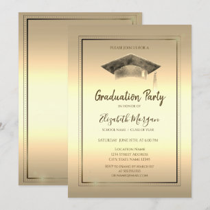 Invitación Marco simple, gorra de graduación dorada de gradua