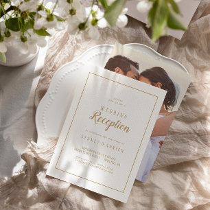 Invitación Marco simple Minimalista Oro de recepción fotográf