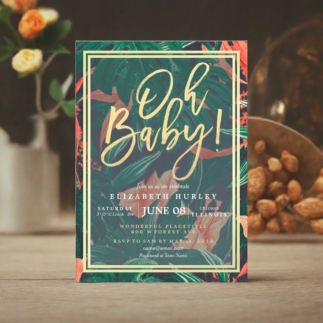 Invitación Marco Tropical Floral Gold para Baby Shower en Haw (Subido por el creador)