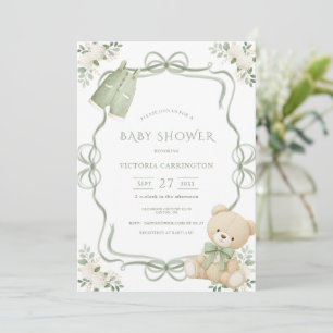 Invitación Marco Verde Caprichoso Oso Vintage