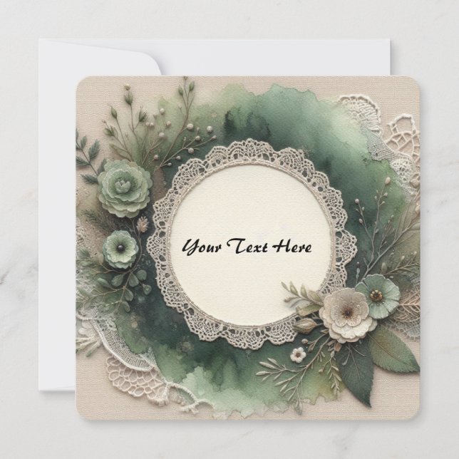 Invitación Marco verde elegante de bosque con flores (Anverso)