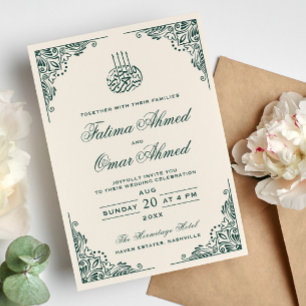 Invitación Marco verde Organización Crema Boda musulmana islá