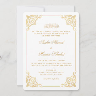 Invitación Marco Victoriano Barroco Dorado Blanco Boda Musulm