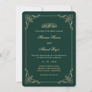 Invitación Marco Victoriano Dorado Verde Esmeralda Boda Musul