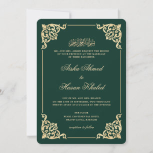 Invitación Marco Victoriano Dorado Verde Esmeralda Boda Musul