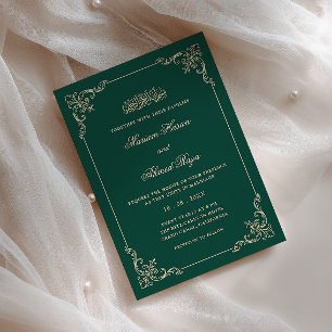 Invitación Marco Victoriano Dorado Verde Esmeralda Boda Musul