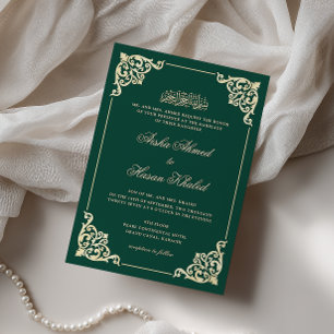 Invitación Marco Victoriano Dorado Verde Esmeralda Boda Musul