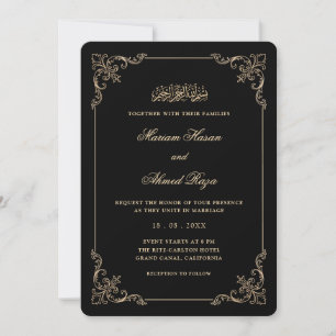 Invitación Marco Victoriano Rococó Dorado Negro Boda Musulman