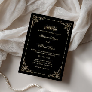 Invitación Marco Victoriano Rococó Dorado Negro Boda Musulman