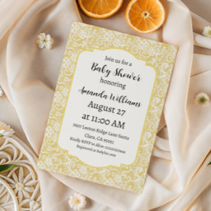 Invitación Marco Vintage Amarillo Mantequilla Encaje Baby Sho