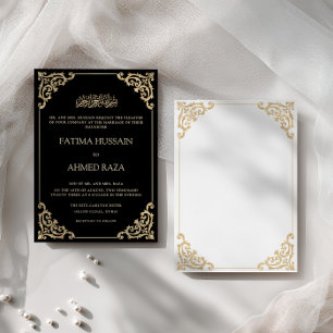 Invitación Marco vintage Black Gold Script Boda musulmán