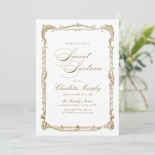 Invitación Marco Vintage Gold Classic Script Sweteen
