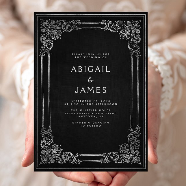Invitación Marco Vintage Negro Plateado Boda (Subido por el creador)
