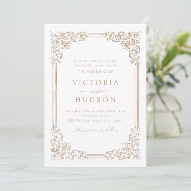 Invitación Marco Vintage Neutral Elegante Boda  (Anverso de pie)