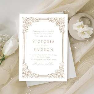 Invitación Marco Vintage Neutral Elegante Boda 