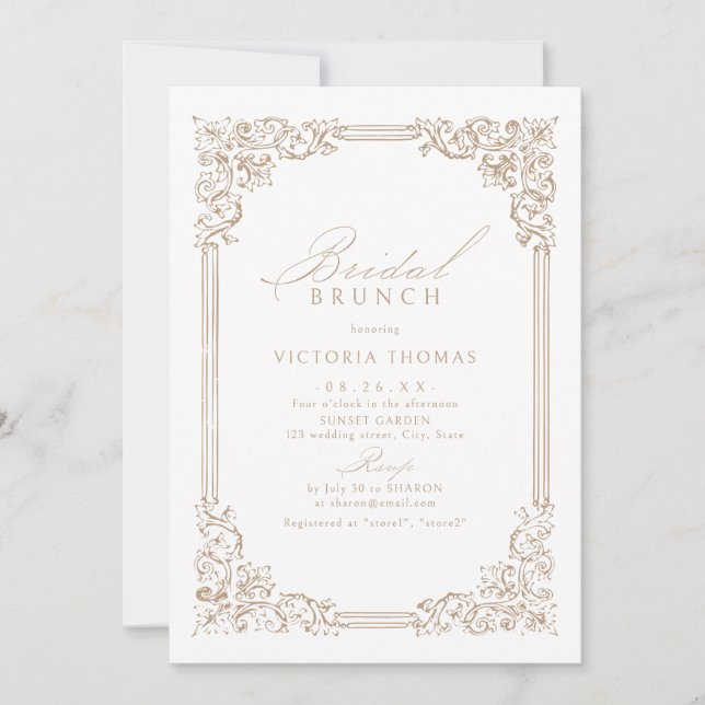 Invitación Marco Vintage neutro Brunch Bridal elegante (Anverso)
