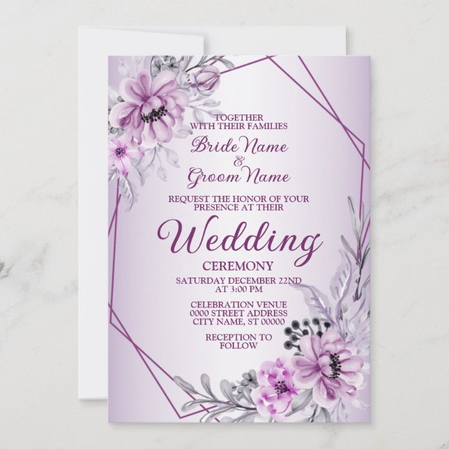 Invitación Marco violeta violeta rosada boda (Anverso)
