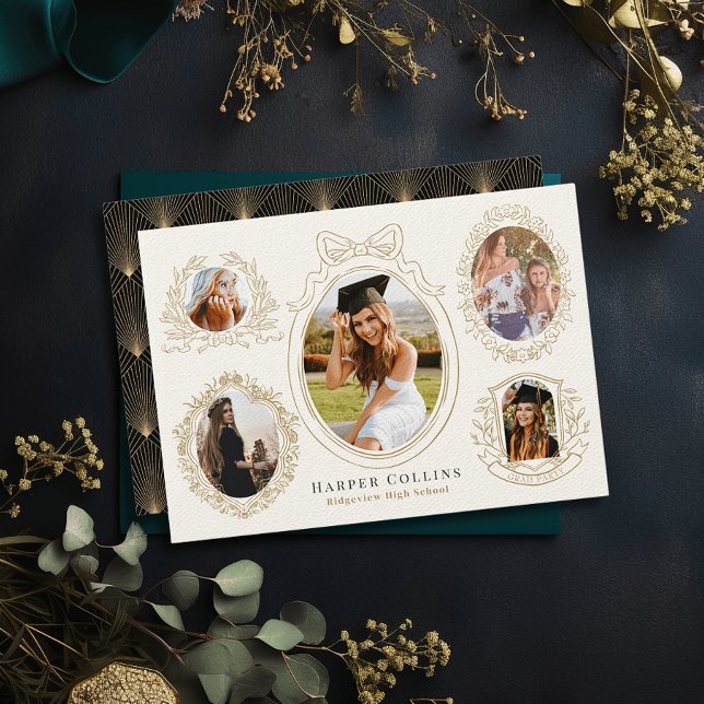 Invitación Marcos de oro y acentos botánicos Graduación de cr (Subido por el creador)