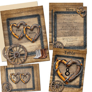 Invitación Marcos de ramitas de boda occidental, botas rueda