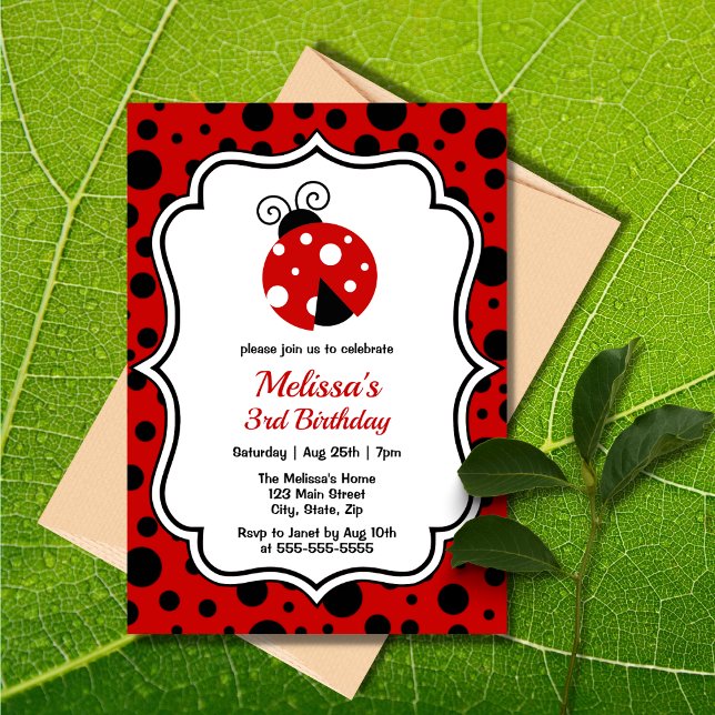 Invitación Marcos negros rojos marco polka puntos niños cumpl (Subido por el creador)