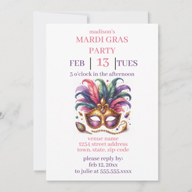 Invitación Mardi Gras (Anverso)