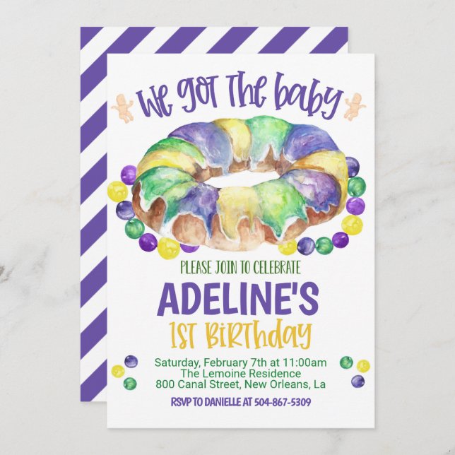 Invitación Mardi Gras Baby First Birthday Invitation (Anverso / Reverso)