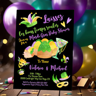 Invitación Mardi Gras Baby Shower acuarela King Cake