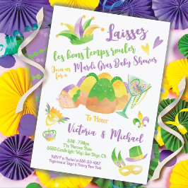 Invitación Mardi Gras Baby Shower acuarela King Cake