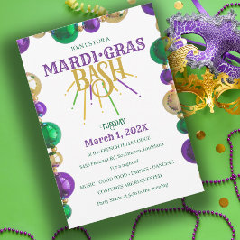Invitación Mardi Gras Bash New Orleans Beads Fiesta