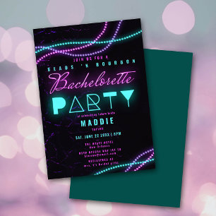 Invitación Mardi Gras Beads Bourbon Neon Bachelorette