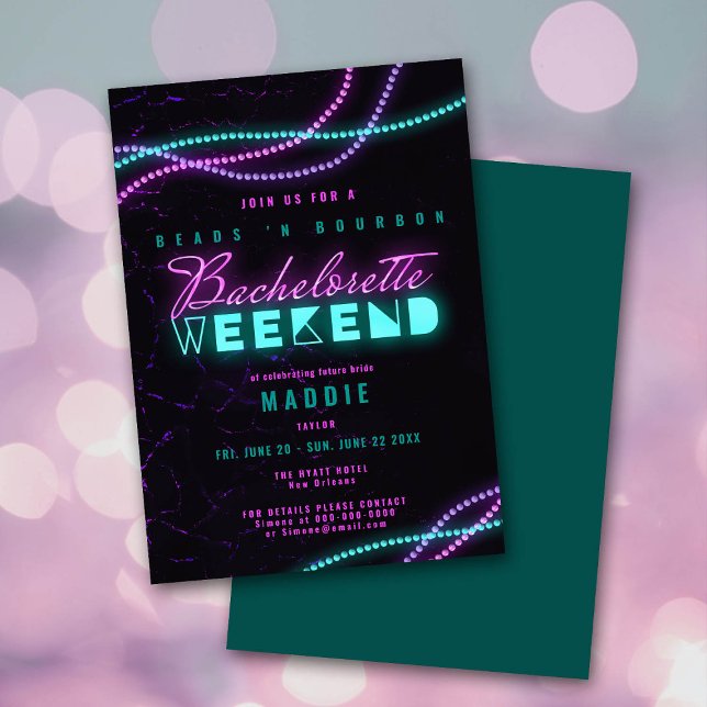 Invitación Mardi Gras Beads Bourbon Neon Bachelorette Weekend (Subido por el creador)