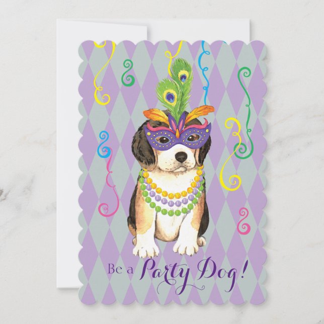 Invitación Mardi Gras Beagle (Anverso)