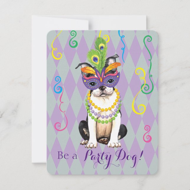 Invitación Mardi Gras Boston Terrier (Anverso)