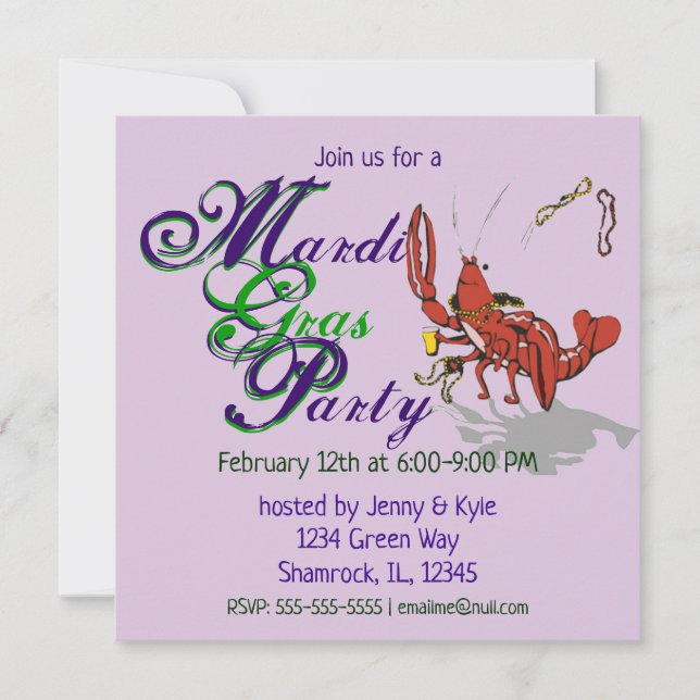 Invitación Mardi Gras Crawdad (Anverso)