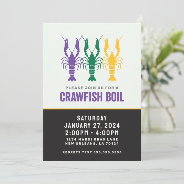 INVITACIÓN MARDI GRAS CRAWFISH BOIL (Anverso de pie)