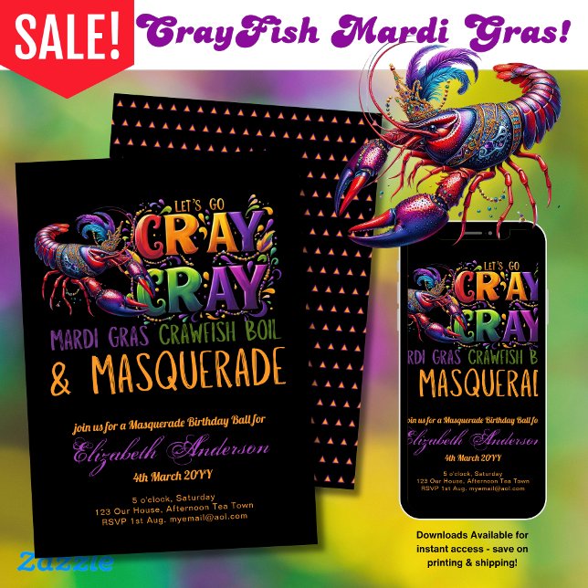 Invitación Mardi Gras Crawfish Mascarada que deja a los grito (Subido por el creador)