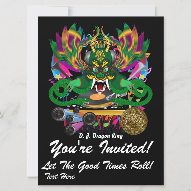 Invitación Mardi Gras D. J. Sugerencias de Dragon King View (Anverso)