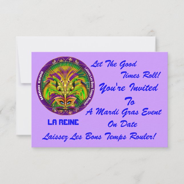 Invitación Mardi Gras de 3,5" x 5" de paisaje (Anverso)