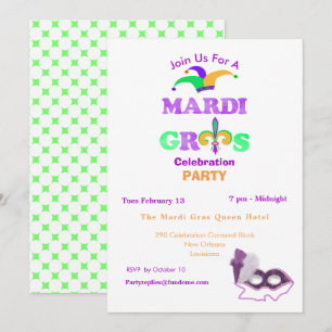 Invitación Mardi Gras Fat Martes Divertido Fiesta Invitado