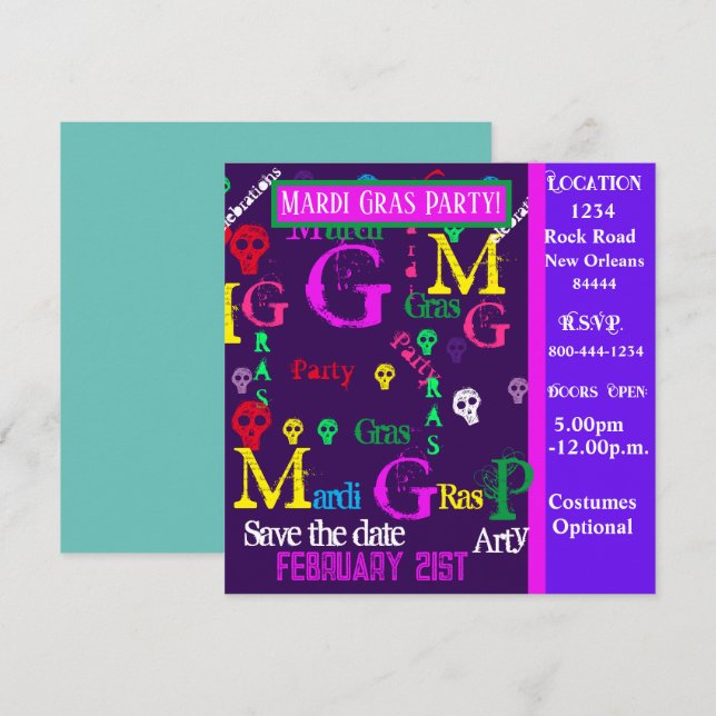 INVITACIÓN MARDI GRAS FIESTA (Anverso / Reverso)