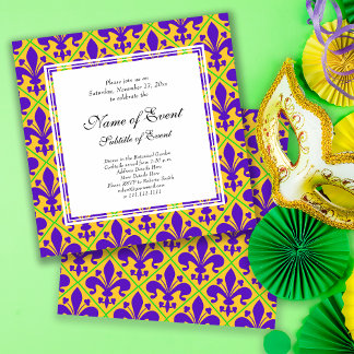 Invitación Mardi Gras Fiesta Nueva Orleans Fleur de Lis
