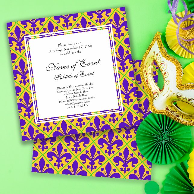 Invitación Mardi Gras Fiesta Nueva Orleans Fleur de Lis (Subido por el creador)